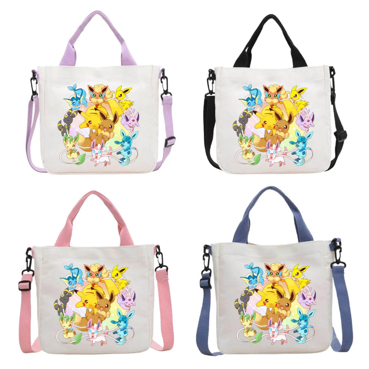 Anime Pokemon Pikachu Canvas Shoulder Bag Cute Cartoon Pattern Print Handbag Boys Girls Leisure Crossbody Bag Birthday Gift