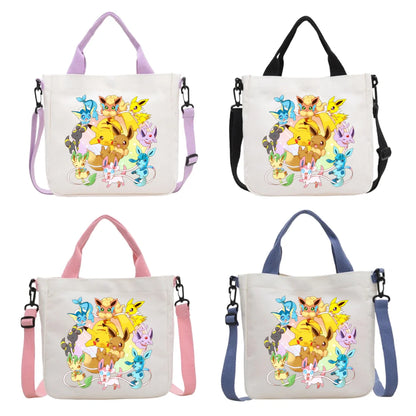 Anime Pokemon Pikachu Canvas Shoulder Bag Cute Cartoon Pattern Print Handbag Boys Girls Leisure Crossbody Bag Birthday Gift