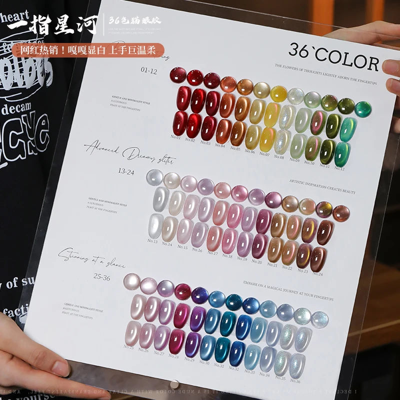 36color/set Star River Cat Eye Gel Nails Polish 15ml Magnetic Gel Glass Beads Semi Permanent Soak Off UV Nail Gel For Nail Salon