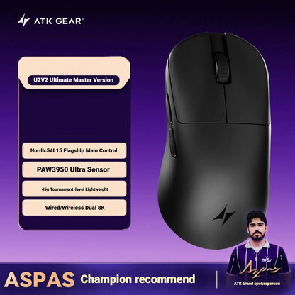NEW ATK U2/V2 PAW3950 8K Wireless Gaming Mouse 3mode Double 39g Lightweight E-Sport Mouse Custom Accessory Computer Office Work