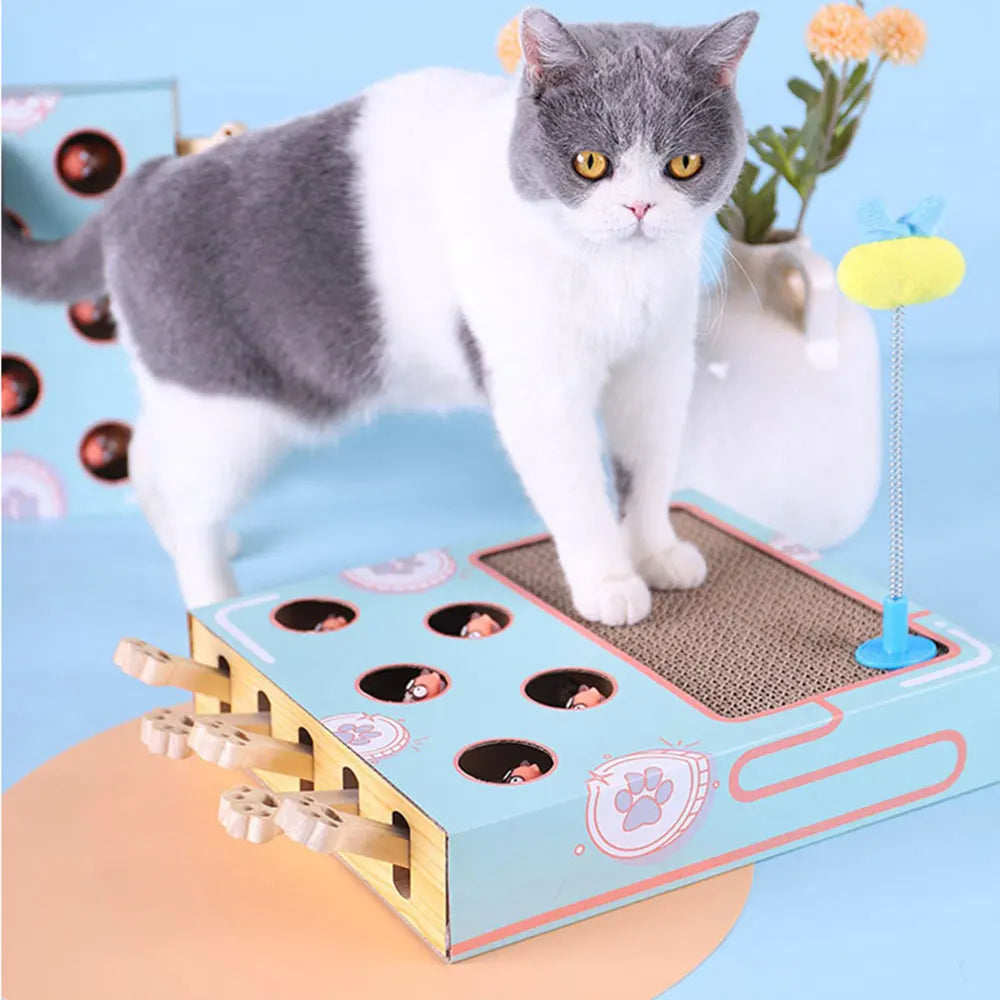 Cat Toy Whack-a-Mole Cat Scratching Board Toy Grinding Claw Rest Play Funny Cat Interactive Multifunctional Cat Supplies