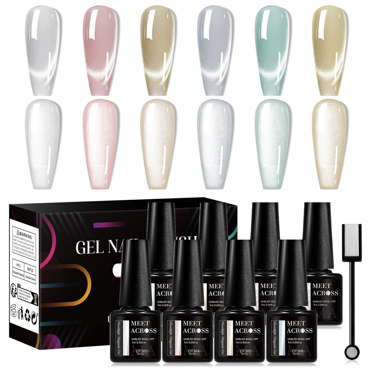 MEET ACROSS 6PCS/SET Cat Magnetic Gel Polish With Magnetic Stick And Box For Nails Semi Permanent Nail Art Gel Varnish Manicure
