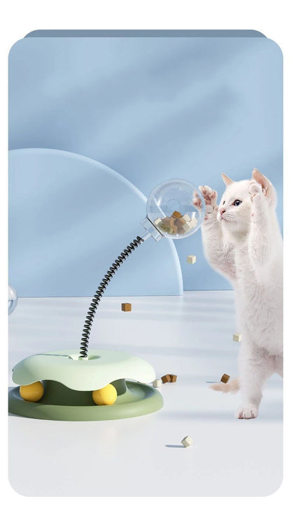Cat Feeder Toy for Indoor Cat Slow Feeders Spring Toy Funny Track Ball Roller Turntable Exercise and Playing