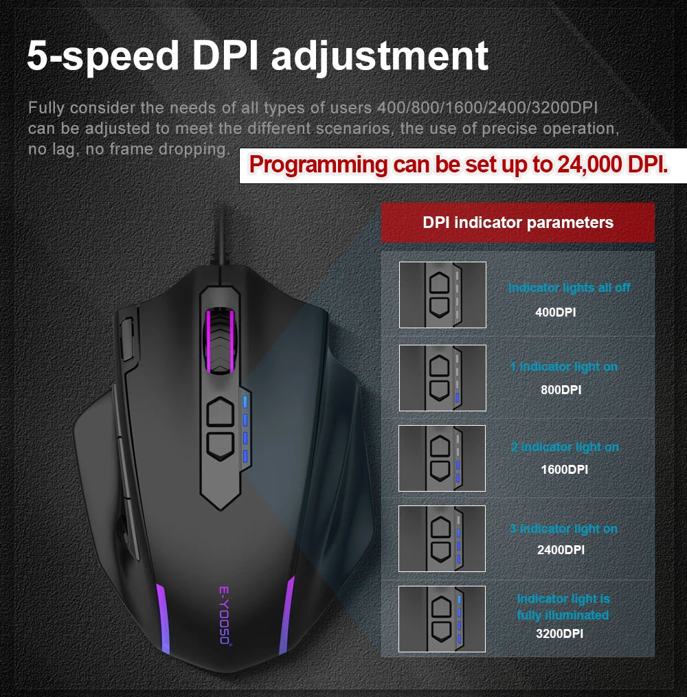 E-YOOSO X-41 USB Wired RGB Gaming Mouse 24000 DPI SG8960 10 buttons programmable game Optical mice for Computer PC Laptop