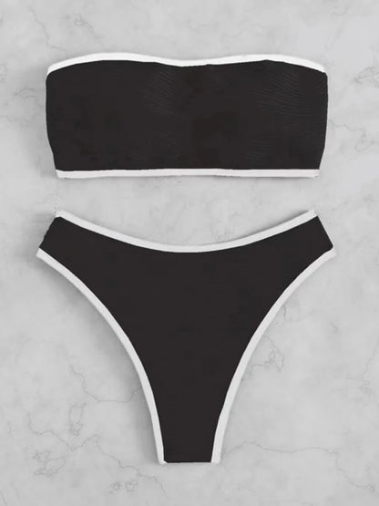Sexy Bandeau High Waist Bikini 2023 Women Triangle Swimsuit Stitch Detail Swimwear Padded Bathing Suit Female Solid Beachwear