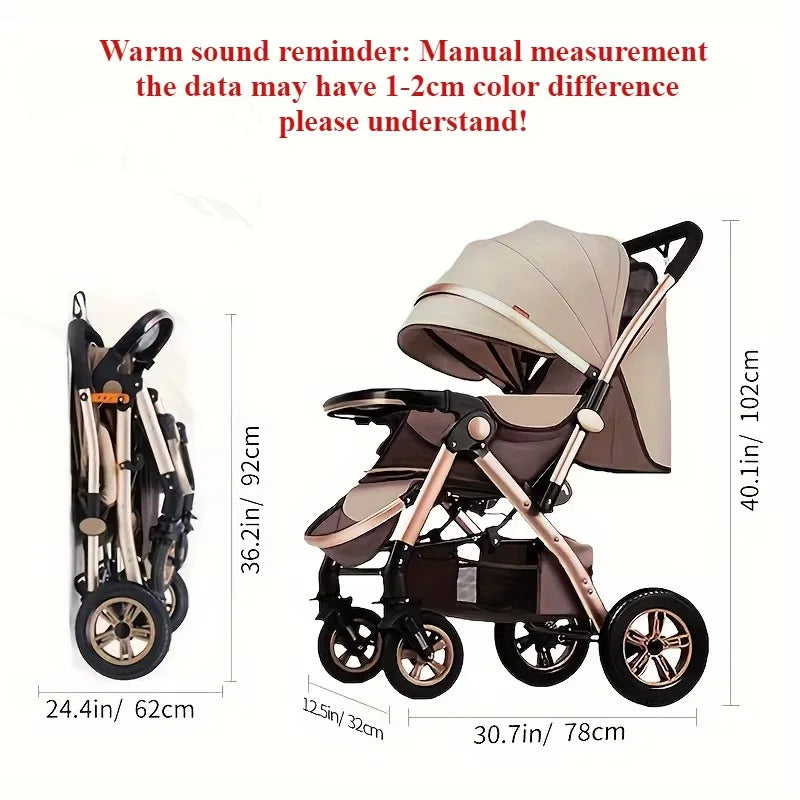 Foldable Baby Stroller Sit & Lie Portable 360° Swivel Front Wheel Trolley Cart Large Two-way Stroller with Sunshade for Infants