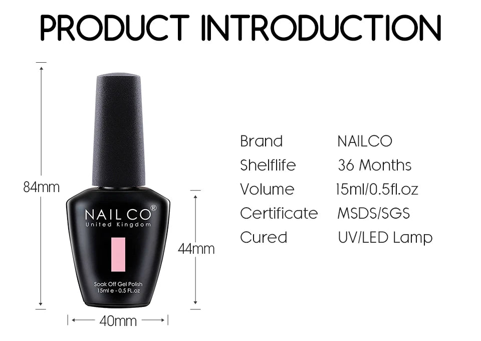 NAILCO 15ml Gel Nail Polish Set 30pcs/Lot Gel Polish Nail Soak Off UV LED Semi-Permanent Varnishes Nail Art Salon Free Shipping