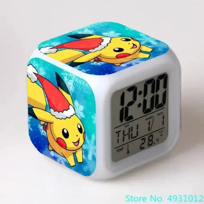 New 8x8x8cm Anime Pokemon Pikachu Electronic Alarm Clock Digital Clock Luminous Watch Color Changing Child Student Figure Gift