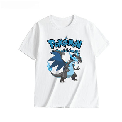 2025 Summer Poksammon Animation Brand 100% Cotton Bulbasaur Printed T-shirt for Men and Children Harajuku Casual Short Sleeve