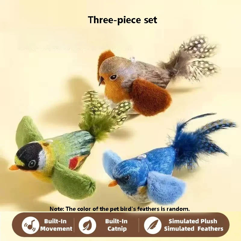 The pet cat toy emulates the sound bird to amuse the cat elastic rope to relieve boredom and resist scratching and biting