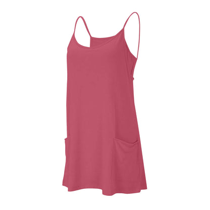 Women's Tennis Dress Solid Color Pocket Sexy Suspender Fake Two-piece Loose Breathable Comfortable Sports Dress