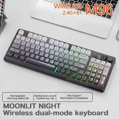 FREEWOLF M96 Wireless Dual-Mode Keyboard with Intelligent Screen,2000mAh Battery & PBT Keycaps,Compatible with Multiple Systems