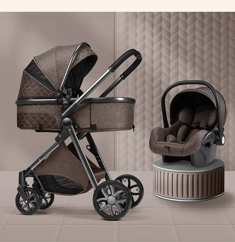 Luxury Baby Stroller 3 in 1 High Landscape Baby Cart Can Sit Can Lie Portable Pushchair Baby Cradel Infant Carrier