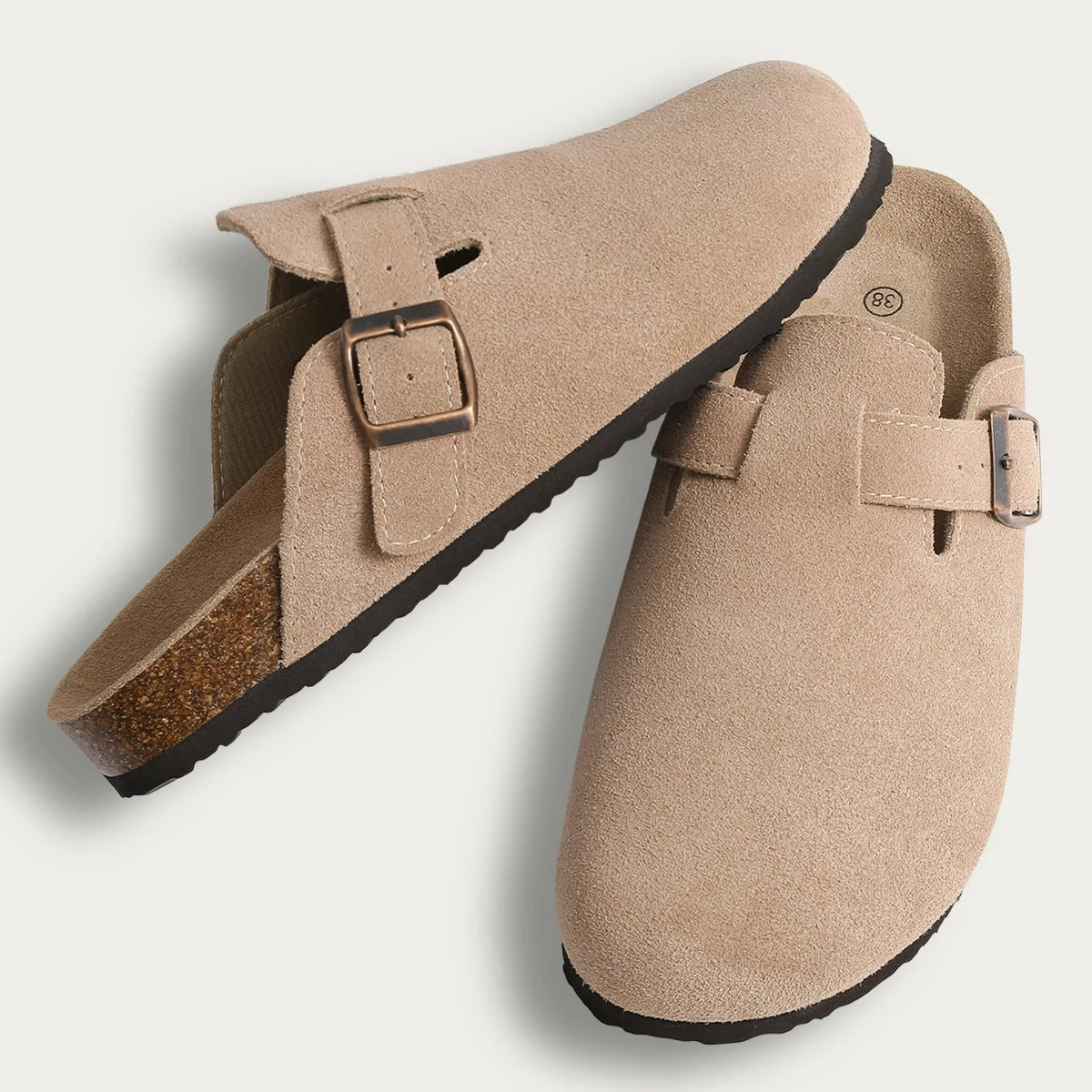 Crestar Cork Suede Mules Slippers For Women Fashion Men Clogs Shoes Classic Cork Antislip Outdoor Slippers With Arch Support