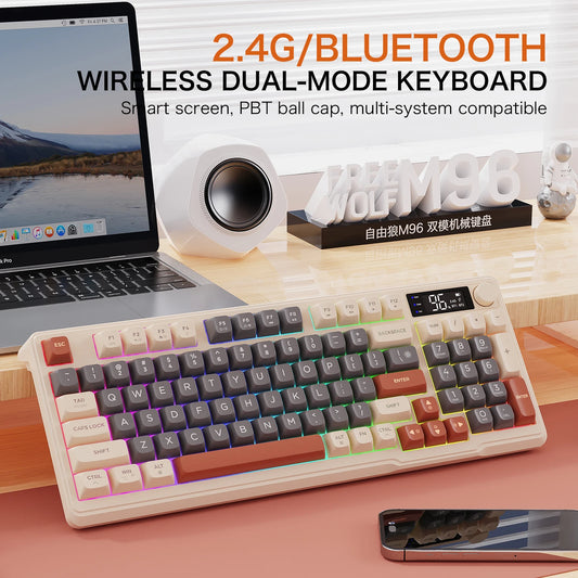 FREEWOLF M96 Wireless Dual-Mode Keyboard with Intelligent Screen,2000mAh Battery & PBT Keycaps,Compatible with Multiple Systems