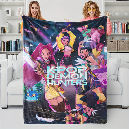 K-Pop Demon Hunter Theme Blanket, Soft Cozy Flannel Cover Blanket, Fan Gift Blanket, Multi-Purpose Blanket for Home and Leisure