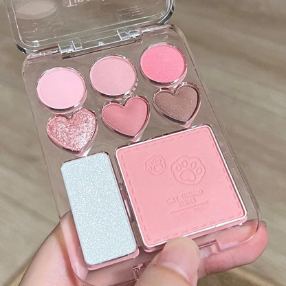 8-Color Pink Orange Eyeshadow Palette Facial Blusher Highlighter Brightening Lasting Heart-shaped Eye Shadow Makeup Cosmetics