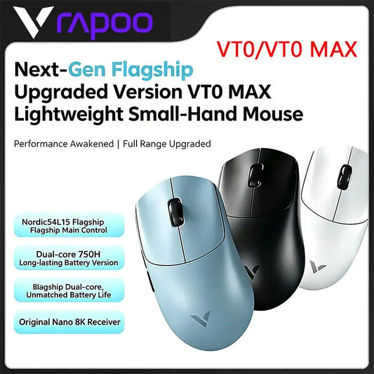 Rapoo VT0 MAX Wireless Gaming Mouse PAW3950 PAW3398 Nordic54L15 Chip Dual 8KHz 45000DPI Ergonomic FPS Gaming Mouse for PC Gamer
