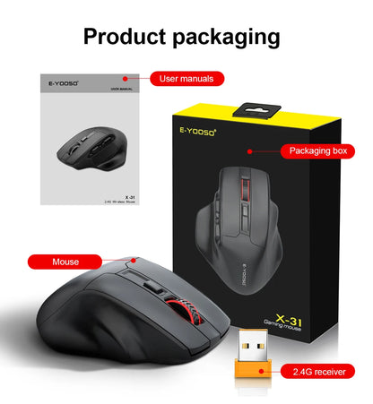E-YOOSO X-31 Pro USB Gaming Large Mouse Support Bluetooth 2.4G Wireless PAW3212 4800 DPI for gamer Mice computer laptop PC