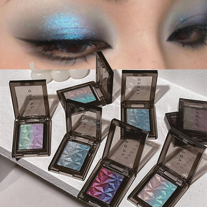 Chameleon Gradient Eyeshadow Palette Glitter Smokey Silver Blue Highlighter Metallic Pearlescent Eyes Makeup Lasting Brightening