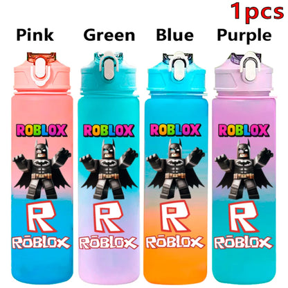 750ml Roblox Cartoon Large Capacity Gradient Color Straw Bottle Camping Drinking Tools Student Game Periphery Plastic Sports Cup
