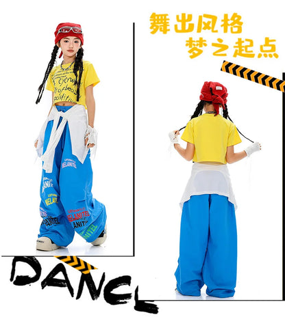 Girls Hiphop Group Jazz Dance Performance Clothes Loose Short Sleeve Top Pants Street Dance Costumes Wear