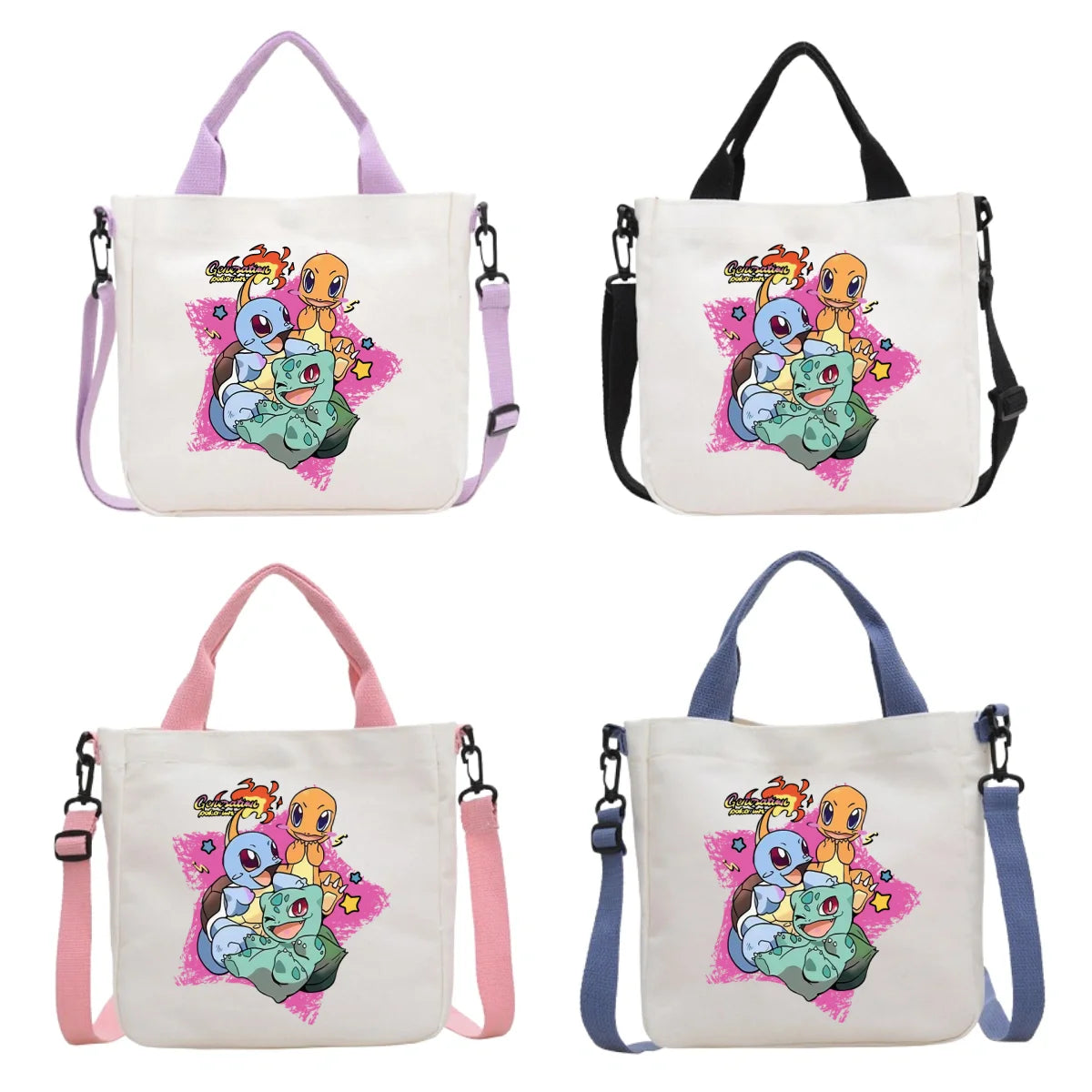 Anime Pokemon Pikachu Canvas Shoulder Bag Cute Cartoon Pattern Print Handbag Boys Girls Leisure Crossbody Bag Birthday Gift
