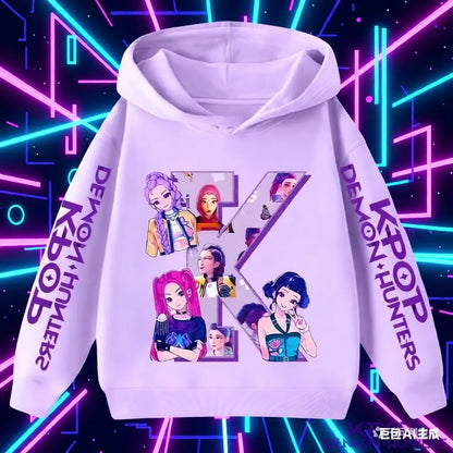 Hoodie for children with letters A-Z, Kpop Demon Hunters sportswear for girls, casual top for autumn and winter long sleeve