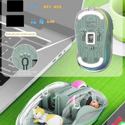 Notebook Luminous Transparent Mouse Wireless Bluetooth Three-Mode Charging Ergonomic Magnetic Doll Mouse For Tablets Laptop