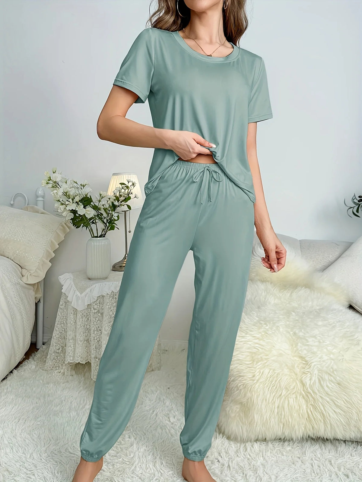 Women's Loungewear Set 2 PCS Pajamas Sleepwear Homewear Soft Comfortable Lounge Set Casual Outfit Can Be Worn Outside Streetwear