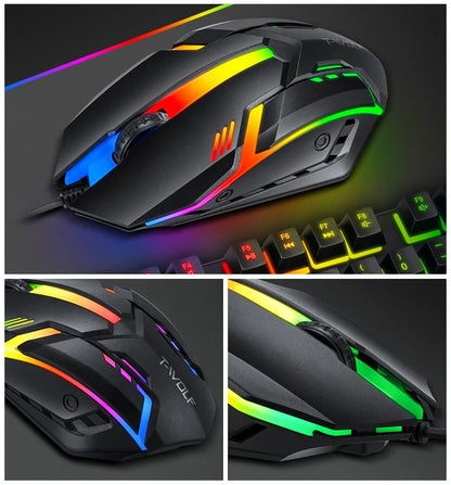 T-WOLF 4-in-1 Ultimate Gaming Combo: RGB Keyboard, Mouse, Headset & Pad