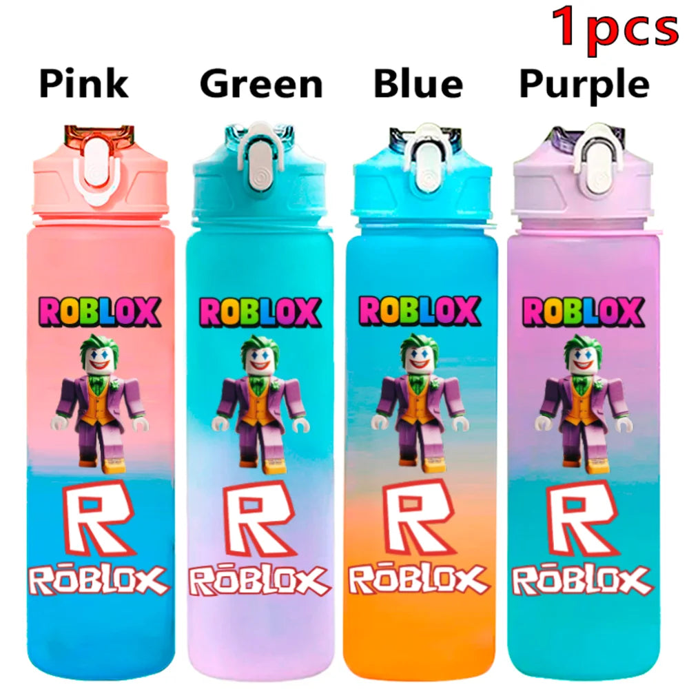 750ml Roblox Cartoon Large Capacity Gradient Color Straw Bottle Camping Drinking Tools Student Game Periphery Plastic Sports Cup