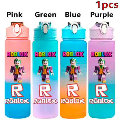 750ml Roblox Cartoon Large Capacity Gradient Color Straw Bottle Camping Drinking Tools Student Game Periphery Plastic Sports Cup