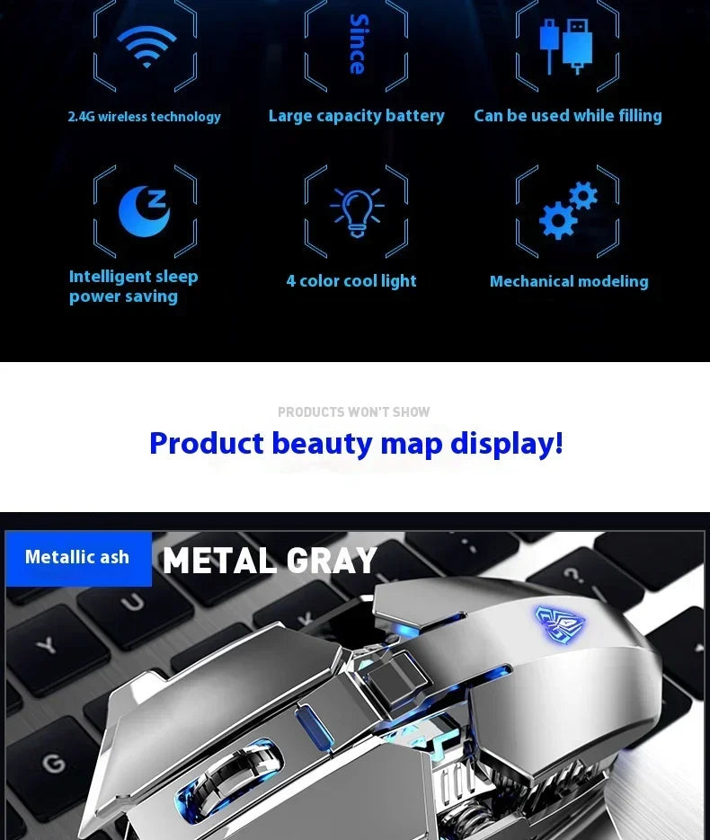 AULA SC300 Ultra-quiet Wireless Gaming Mouse Rechargeable Ergonomic Mechanical Armor Style, Colored and Vibrant Body Design