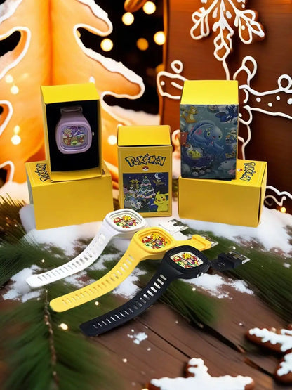 Pocket Monster Watch Anime Pikachu Cartoon Children's Quality Cute Square Watch Gift Box Series Children's Christmas Gifts