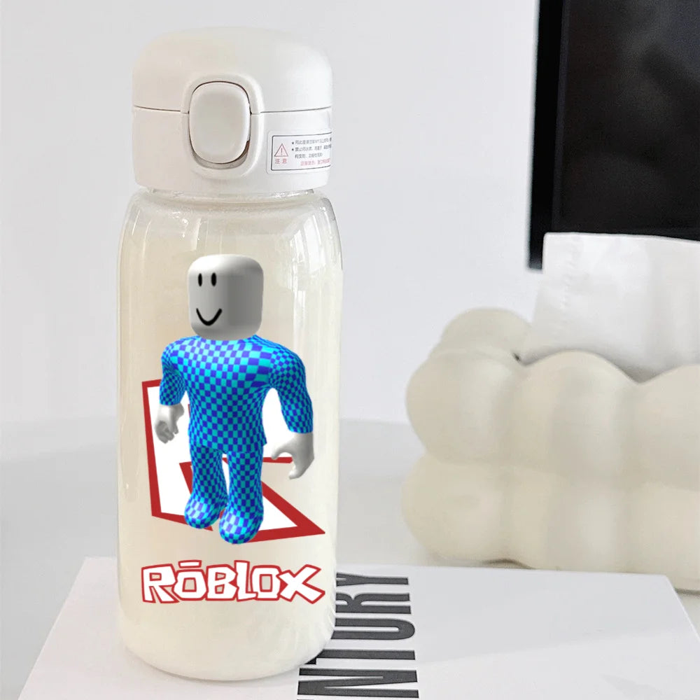 600ml Game Roblox Transparent Straw Water Cup Portable Large Capacity Straw Water Bottle Student Water Cup Plastic Sports Cup