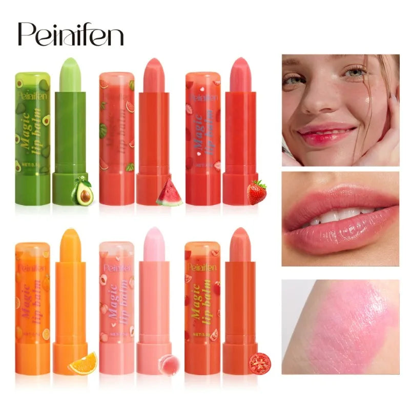 6Pcs Fruit Flavor Lip Balm Set Peach Strawberry LongLasting Moisturizing Lip GlossTransparent Shiny Non StickyHydrating Lip Care
