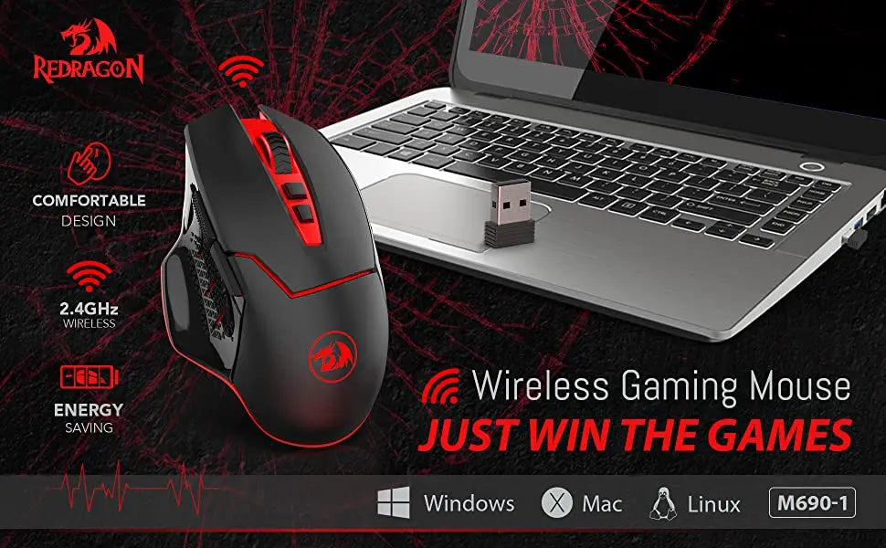 Redragon M690-1 2.4Ghz Wireless Gaming Mouse with DPI Shifting 2 Side Buttons 2400 DPI Ergonomic Design 8 Buttons-Black Mice