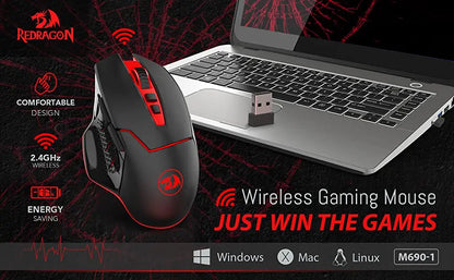 Redragon M690-1 2.4Ghz Wireless Gaming Mouse with DPI Shifting 2 Side Buttons 2400 DPI Ergonomic Design 8 Buttons-Black Mice