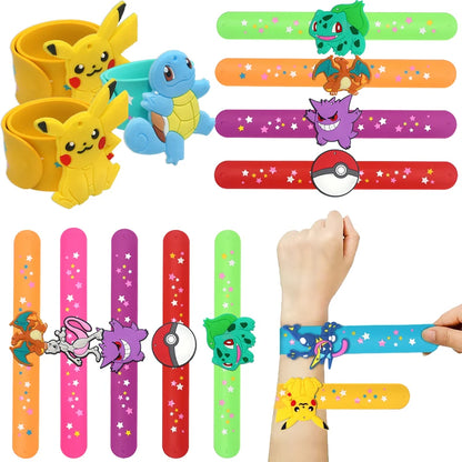 PVC Pokemon Slap Bracelet Kids Pikachu Birthday Decoration Anime Wristband Child Slap Band Puzzle Toy Boys Girls Birthday Party