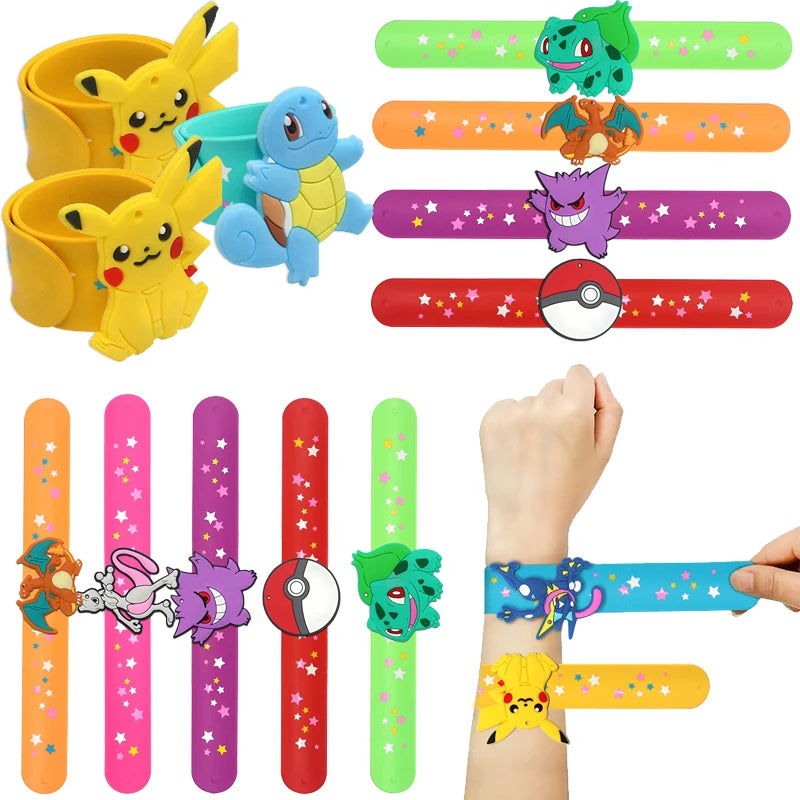 Pokemon Slap Bracelet Kids Pikachu Birthday Decoration PVC Anime Wristband Child Slap Band Puzzle Toy Boys Girls Birthday Party