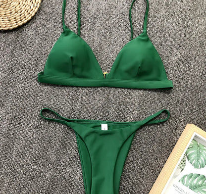 Bikini 2025 New Women's Split Solid Color Adjustable Size Swimsuit
