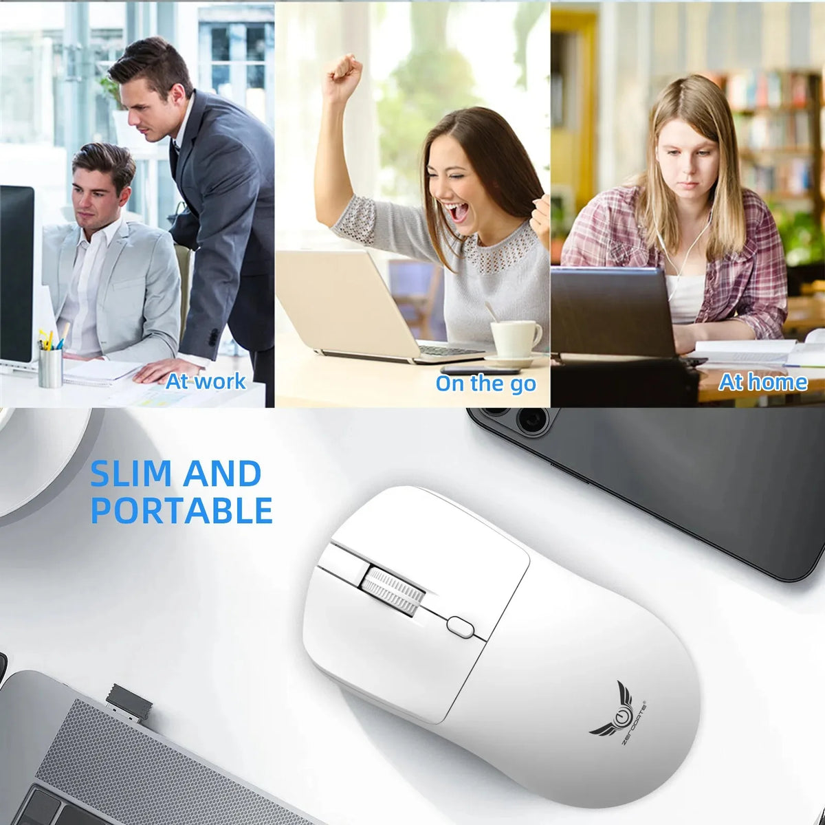 2.4G Wireless Mouse Gaming Mouse Ergonomic Mice 800-1200-1600 DPI Mouse Rechargeable Office Mice for PC Laptop Macbook Pro