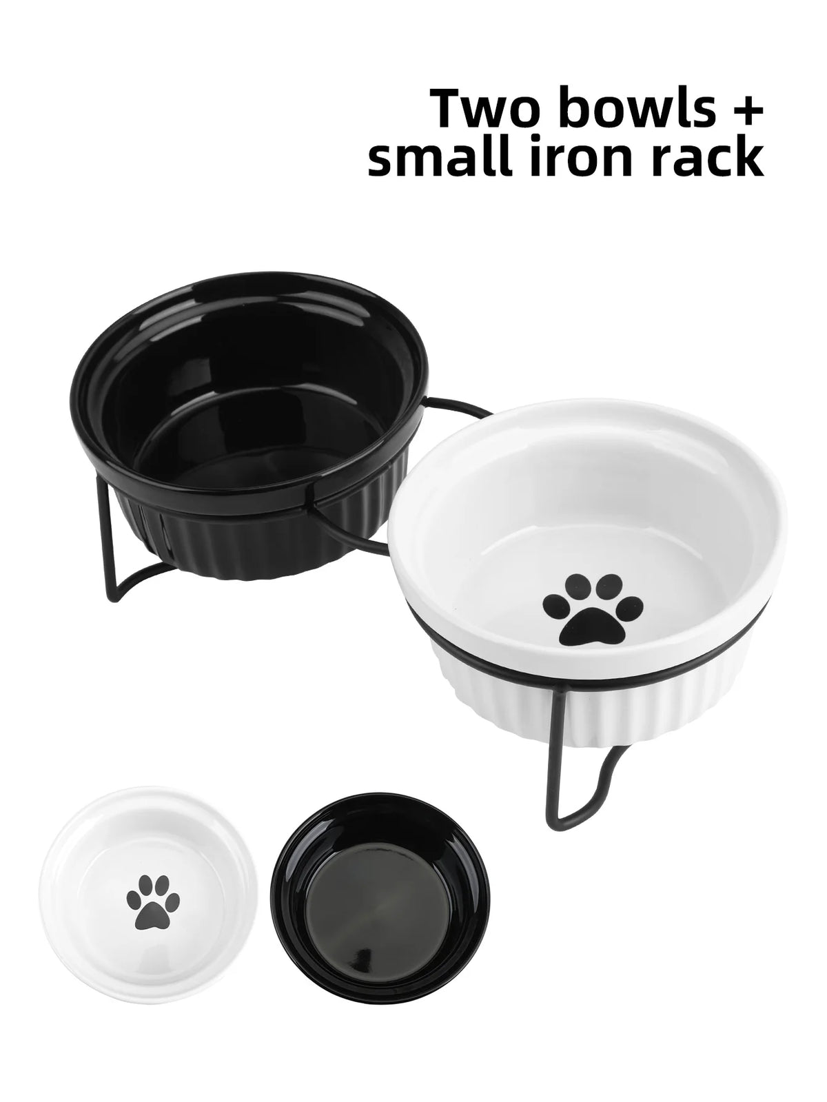 1 Set Elevated Ceramic Cat Bowls 1 Set Non-Slip Ceramic Cat Food And Water Bowls With Iron Bracket, Elevated Tilted Cat Feeder