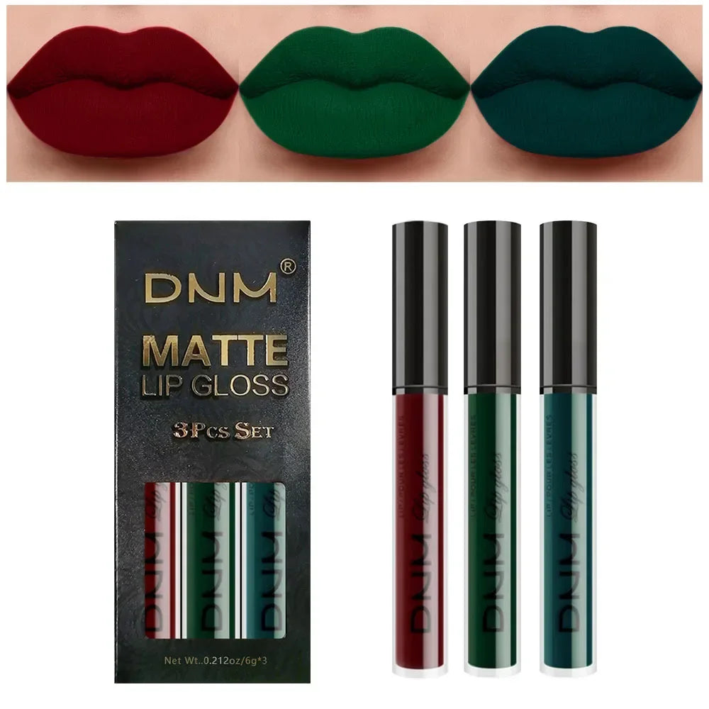 3 Colors/set Matte Velvet Lip Gloss Non-Stick Cup Waterproof Long-lasting Liquid Lipstick Cosmetic Keep 24 Hours Fashion Makeup
