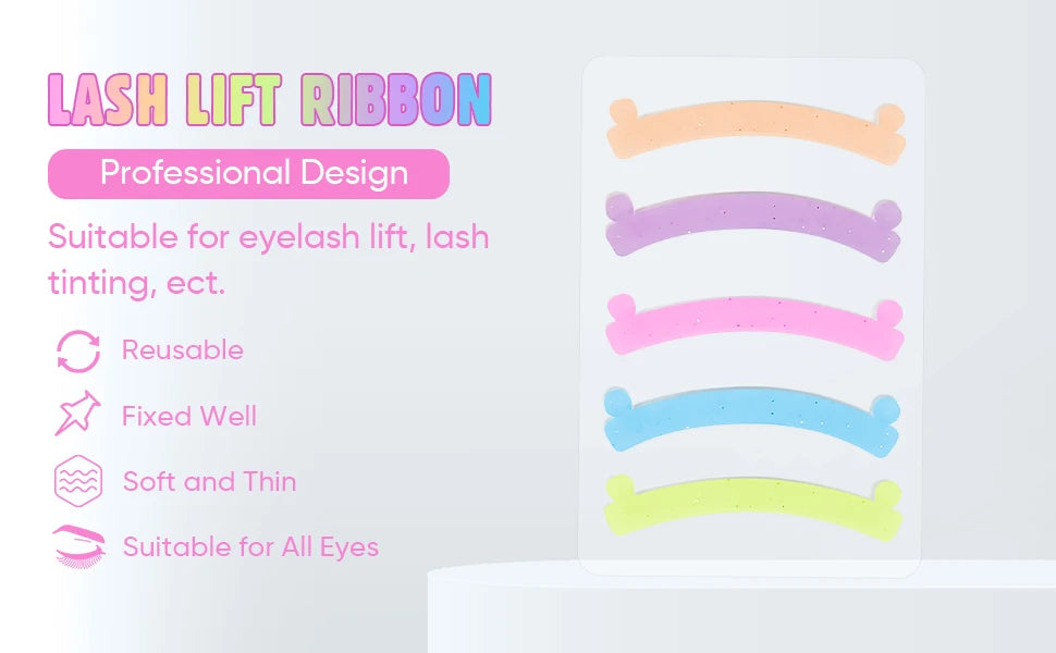 Libeauty 5 Colors Silicone Eyelash Rods Ribbon Soft Colorful Lash Lift Ribbon Perm Multi-Functional Eyelash Lifting Makeup Tools
