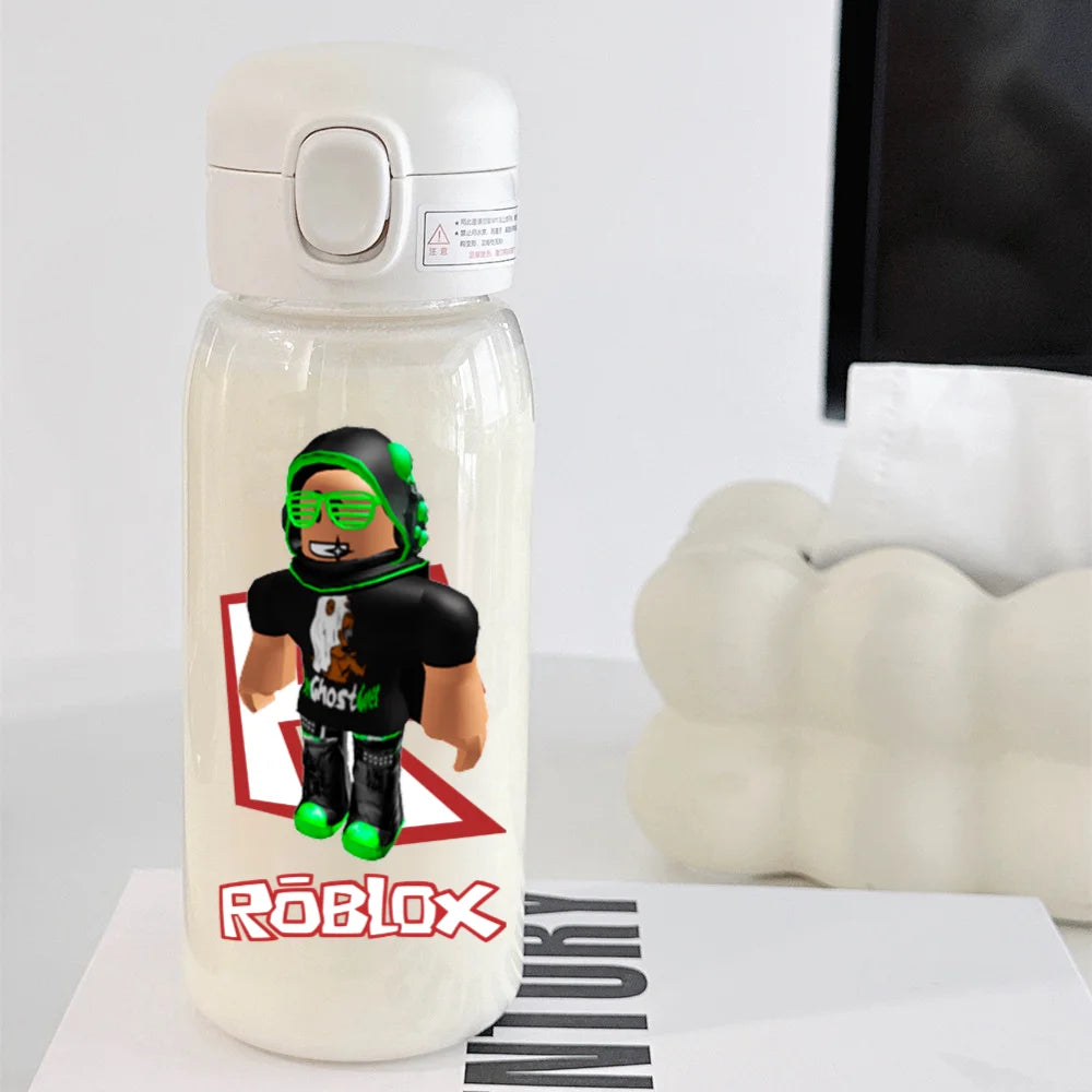 600ml Game Roblox Transparent Straw Water Cup Portable Large Capacity Straw Water Bottle Student Water Cup Plastic Sports Cup
