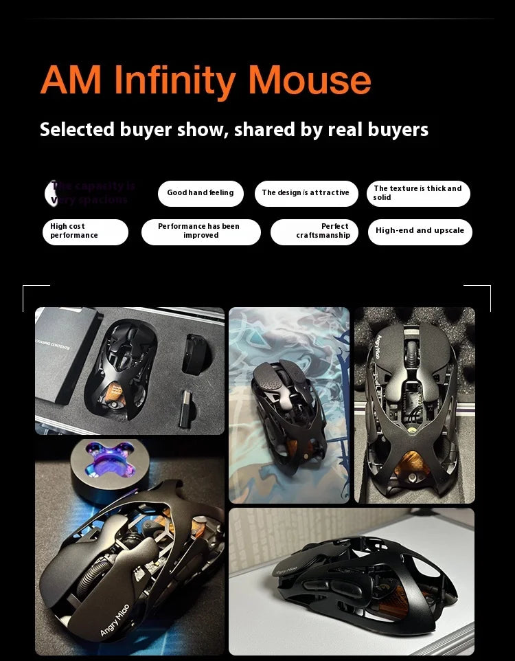 Angry Miao AM Infinity Mouse Tri Mode Wireless Mouse Paw3950 8000Hz Lightweight Hollow Out Magnalium Gaming Mice PC Accessories