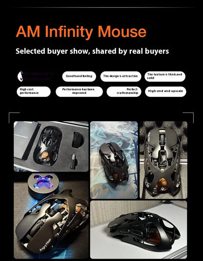 Angry Miao AM Infinity Mouse Tri Mode Wireless Mouse Paw3950 8000Hz Lightweight Hollow Out Magnalium Gaming Mice PC Accessories
