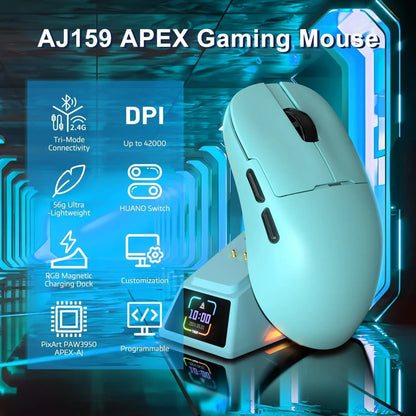 AJAZZ AJ159 APEX Paw3950 Wireless Mouse with RGB Magnetic Charging Base Lightweight Wired Bluetooth Gaming Mouse for PC Laptop